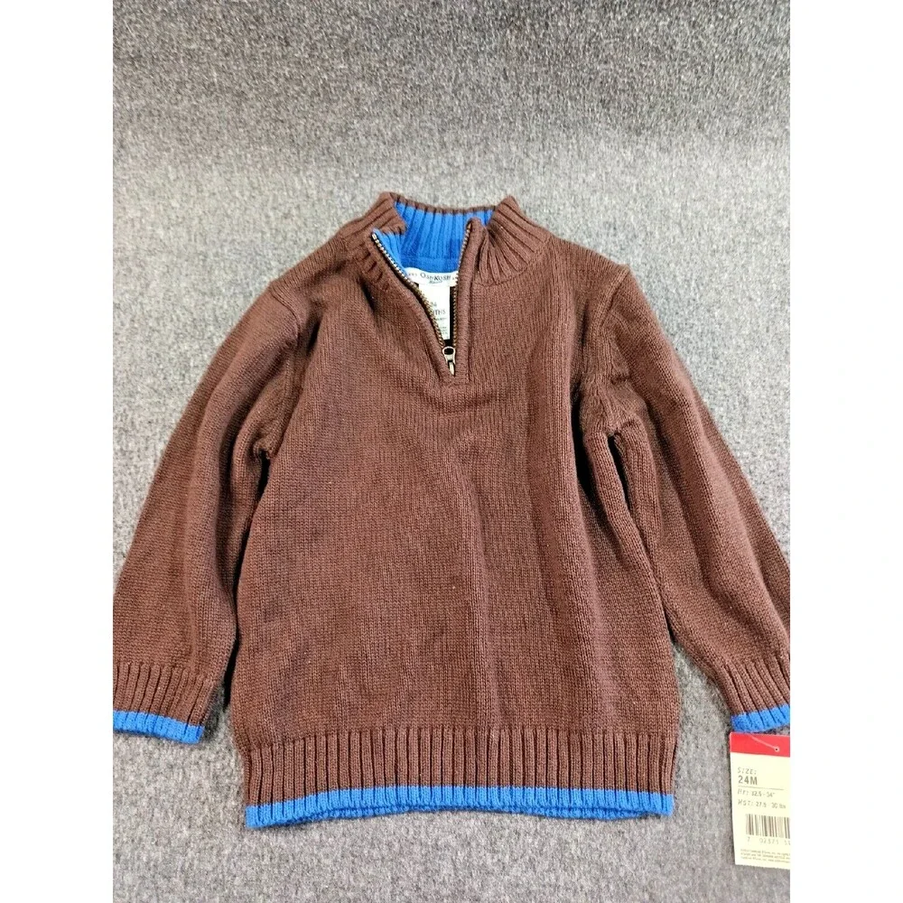 Oshkosh Bgosh Brown Pullover 1/4 Zip Sweater Blue Trim Boys 24M New With Tags
